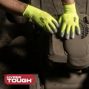 Hyper Tough Hi-Visibility Glove, Polyester Coating, Neon Green, Size Large, 3 Pairs