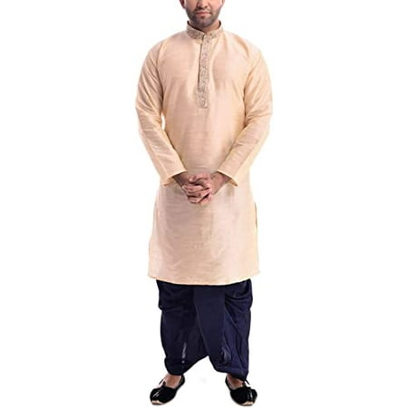 

Royal Kurta Mens Silk Blend Embroidered Dhoti Kurta (40 Gold-Navy)
