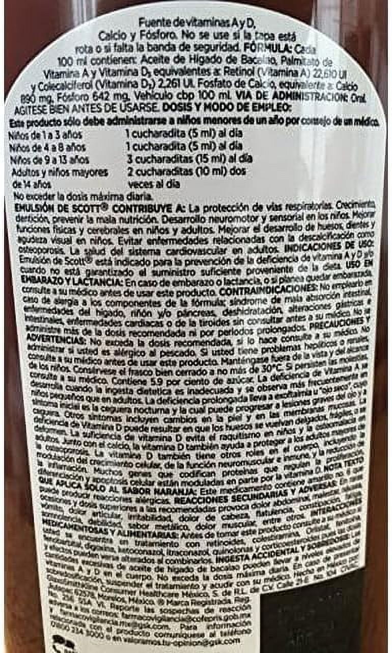 Scott Emulsion Orange Flavor - Family Size 369ml - Vitamin Supplement Rich in Cod Liver Oil, Vitamins a and D, Calcium and Phosphorus - Emulsion Scott Naranja (2 PACK)