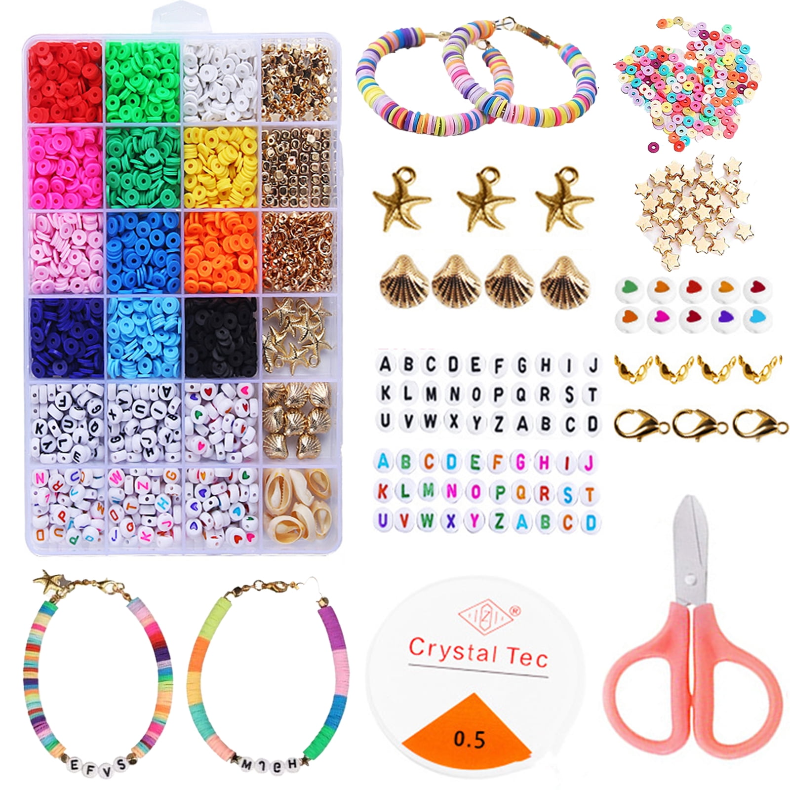 24 Grids Clay Beads Kit with Letter Beads, Love Beads, Shell for DIY Bracelets Necklaces Jewelry Making Gift for Girls
