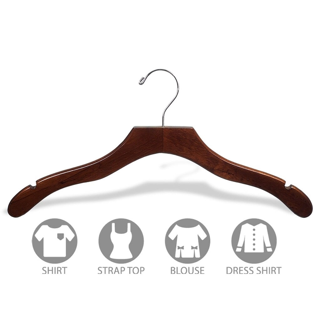 International Innovations Walnut Finish Wavy Suit Hanger with Chrome Hardware (Case of 25)