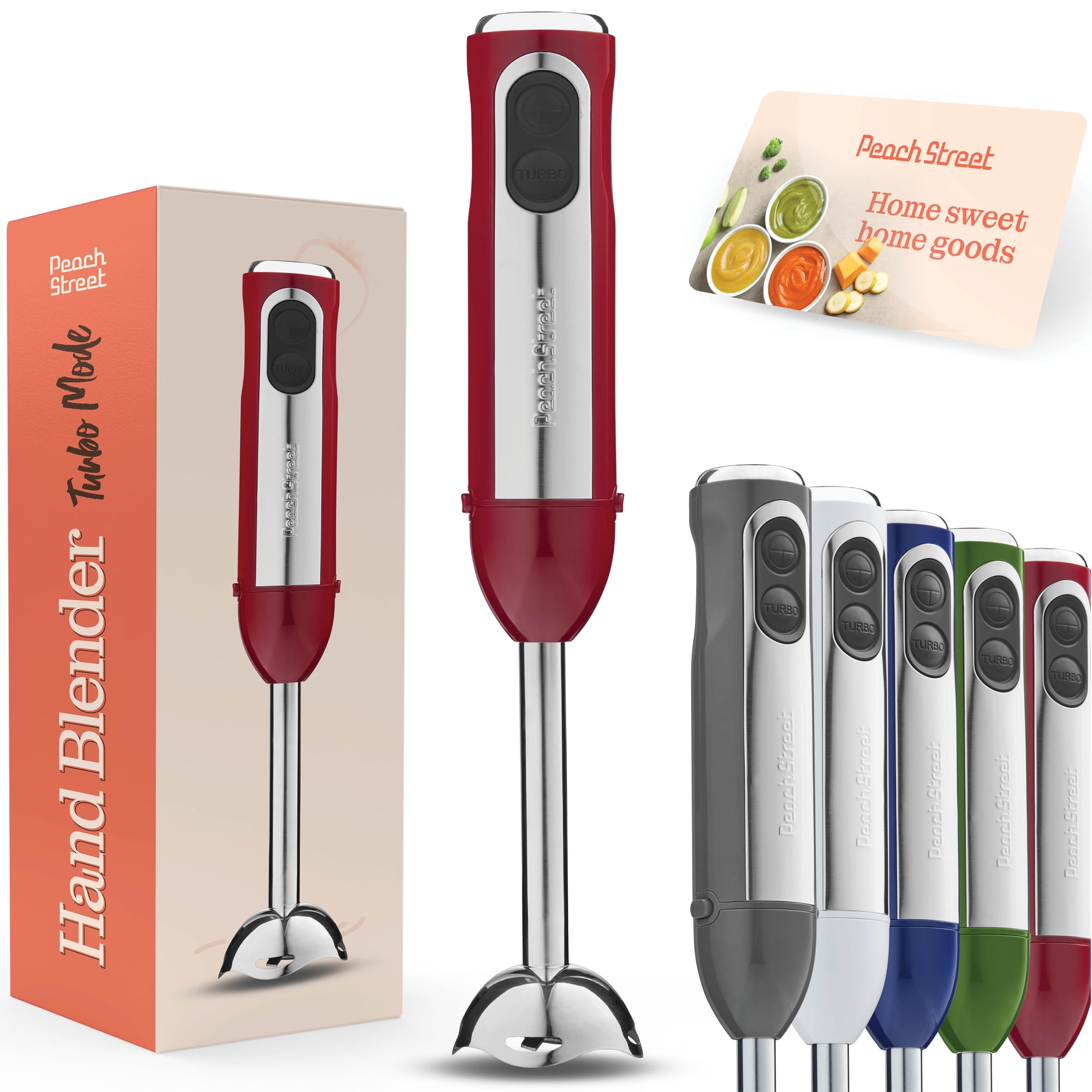 Powerful Immersion Blender, Electric Hand Blender 500 Watt with Turbo Mode, Detachable Base. Handheld Kitchen Blender Stick for Soup, Smoothie, Puree, Baby Food, 304 Stainless Steel Blades