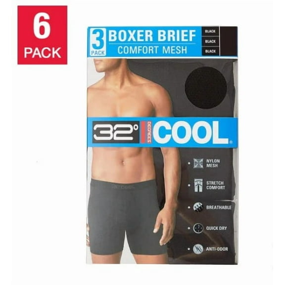 32º DEGREES Mens 3 Pack Active Mesh Boxer Brief (Black/Black/Black,L)