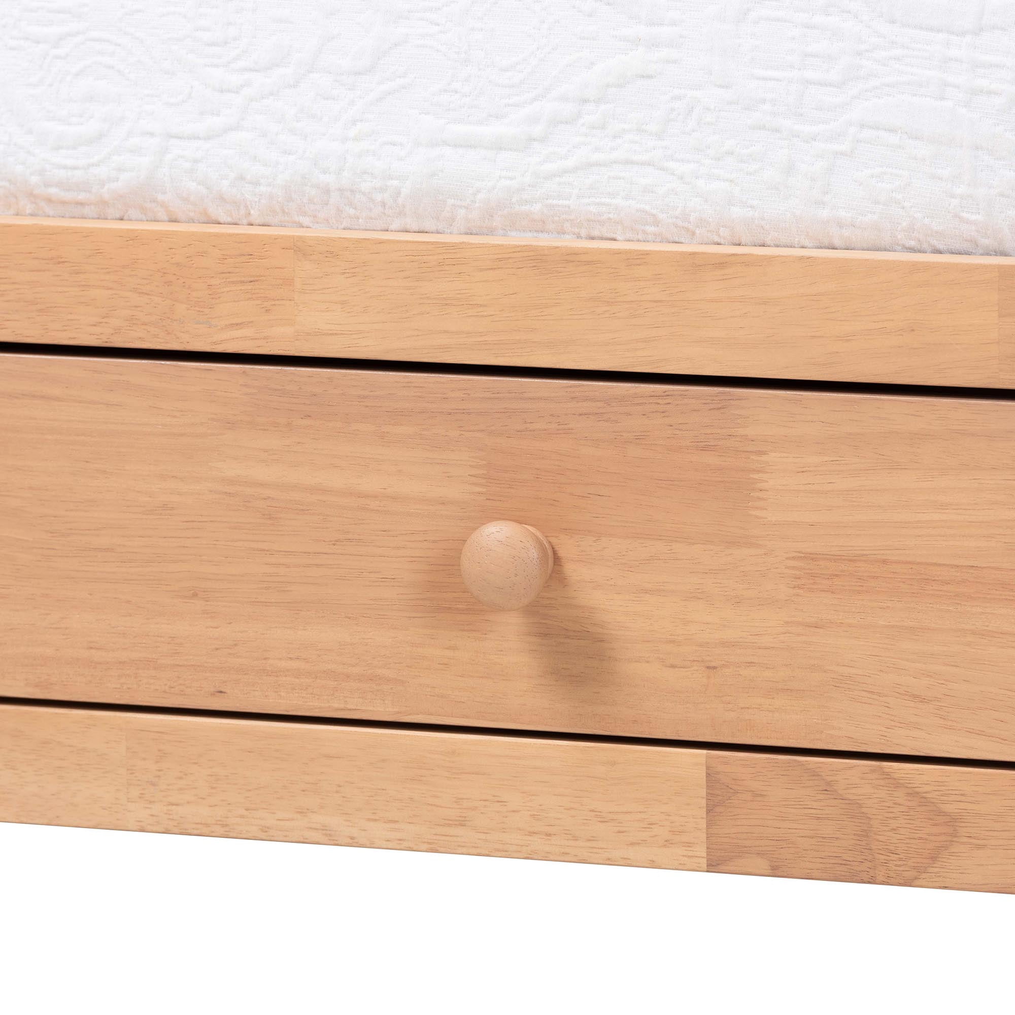 Baxton Studio Lucera Mid-Century Daybed, 3-Drawer, Twin, Beech Brown