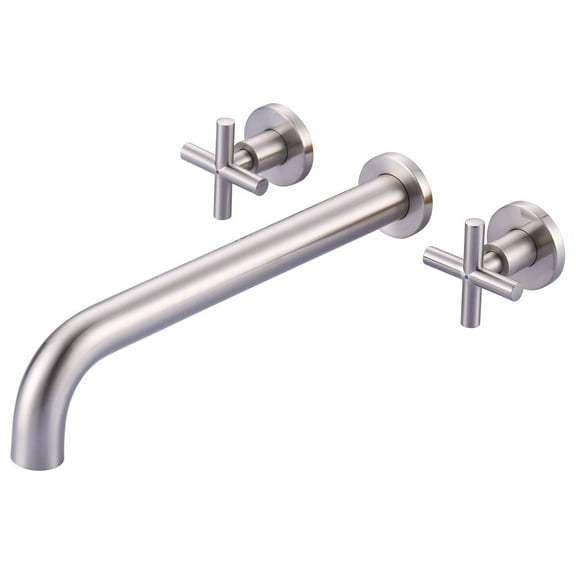 WOWOW Wall Mount Tub Faucet with Long Spout Reach 2 Cross Handles Tub Faucet, Brushed Nickel