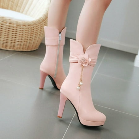 

Hvyes Halloween Deals Autumn And Winter Waterproof Platform Highheeled Flower Fringed Women s Chelsea Boots