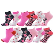12 Pairs of Womens Breast Cancer Awareness Socks, Pink Ribbon Soft Sport Sock Bulk Pack (Ankle A)
