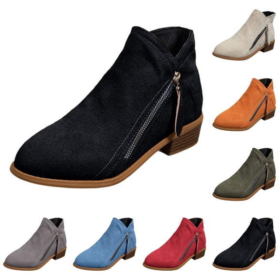 Xiaoxatg Stylish Women's Ankle Boots Casual Suede Pointed Toe Heels Side Zipper Comfortable Footwear for Daily Wear and Work 6 Grey