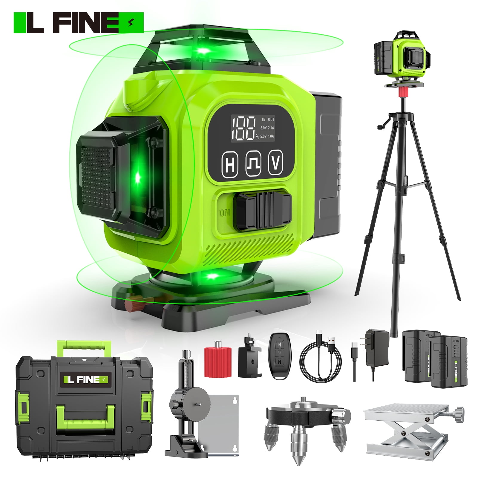 Takamine Laser Receiver For Laser Level - Detects Red & Green Pulse Beams, 200ft Range, 3-Sided LED Display, Adjustable Speaker