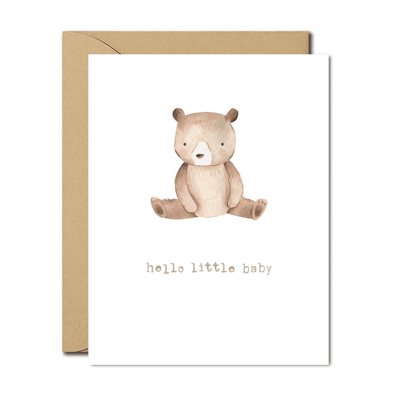 Adorable “Hello Little Baby” Card with Bear Illustration – Perfect for Newborn Greetings, Baby Showers, or First Birthdays – Includes Envelope