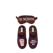 Dearfoams Women's Novelty Pumpkin Spice Early Pile Scuff with Eye Mask Slippers