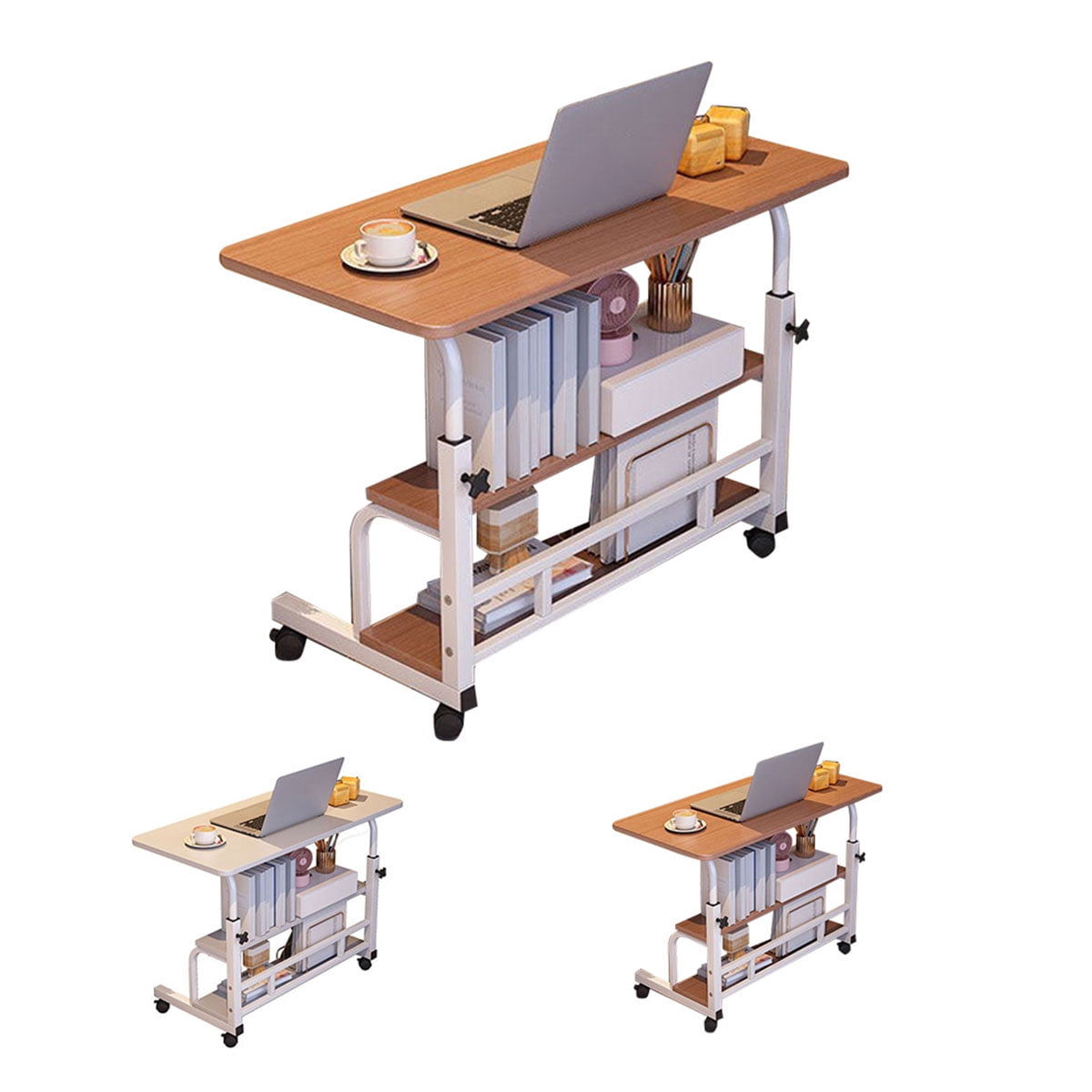 Danolapsi 31.5" Mobile Standing Desk, Adjustable Height Portable Rolling Desk Small Computer Desk, Mobile Stand Up Desk With Wheels & Storage Shelves For Home Office School