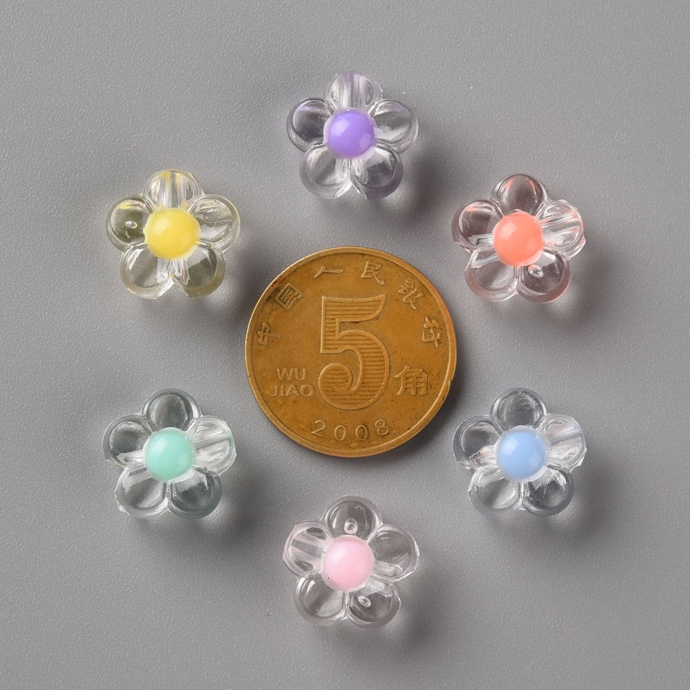 500 g Transparent Acrylic Beads Bead in Bead Flower Mixed color 12x12.5x6mm Hole: 2.5mm 893pcs/500g