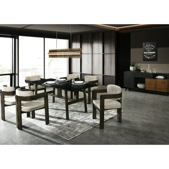 Impressive Dining Table - Walnut Finish, Sintered Stone & Glass Top Distinctive And Fashionable