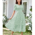 thumbnail image 2 of Women's Summer Dresses Layered Floral Fashion Maxi Dress Round Neck Pleated Bubble Sleeve Elegant Party Casual Fit Elegant Vacation Sundress (Green,Medium), 2 of 2