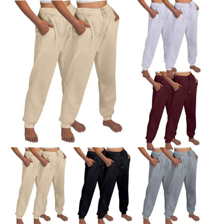 VEKDONE Womens Sweatpants 2Pcs Fall Baggy Thin Fleece Sweatpants Casual High Waisted Drawstring Tapered Pants Solid Color Joggers Pants with Pockets Athletic Clothes