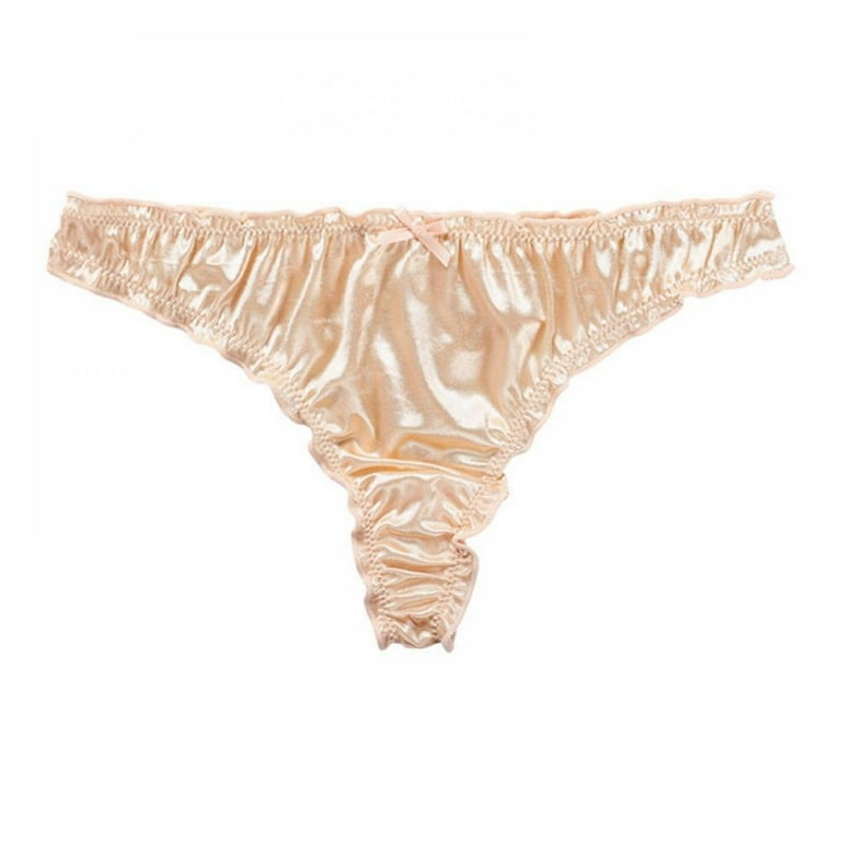 KOERIM Women Sexy Panties Satin Thong Low-Waist Ruffle Milk Silk G