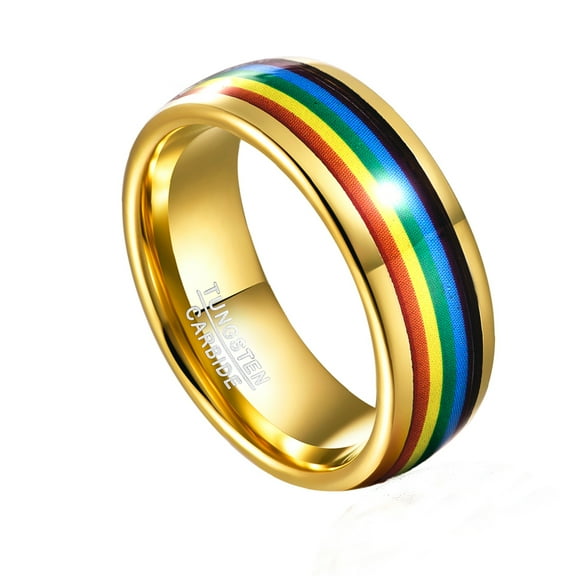 JQUEEN 8mm Golden Rainbow Tungsten Ring Size 7-12