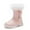 Pink, variant on Utlike Girls Boots Autumn And Winter Snow Boots Platform Soles Non Warm Comfort Solid Color Bow Side Zip Boots Trend Girls Footwear Size 4-4.5 Years