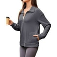 thumbnail image 6 of NMMUED Half Zip Pullover Women, Oversized Sweatshirt for Women, Pullover Sweatshirts for Women, Womens Sweatshirts No Hood, Athleisure Women, Dark Gray L, 6 of 8