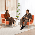 thumbnail image 2 of PAPROOS Mid Century Modern Accent Chair with Arms, Upholstered Reading Chair with Solid Rubberwood Frame, Lumbar Pillow and Thick Cushion for Living Room Bedroom, Orange, 2 of 9