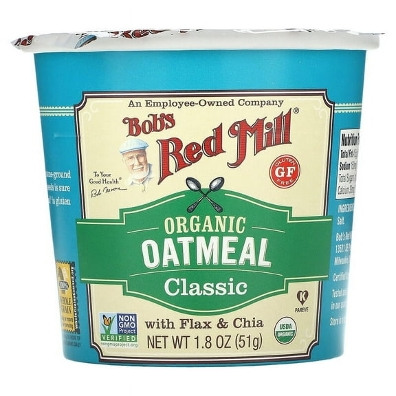 Bob's Red Mill Organic Oatmeal Cup Classic with Flax & Chia 1.8 oz Pack of 4