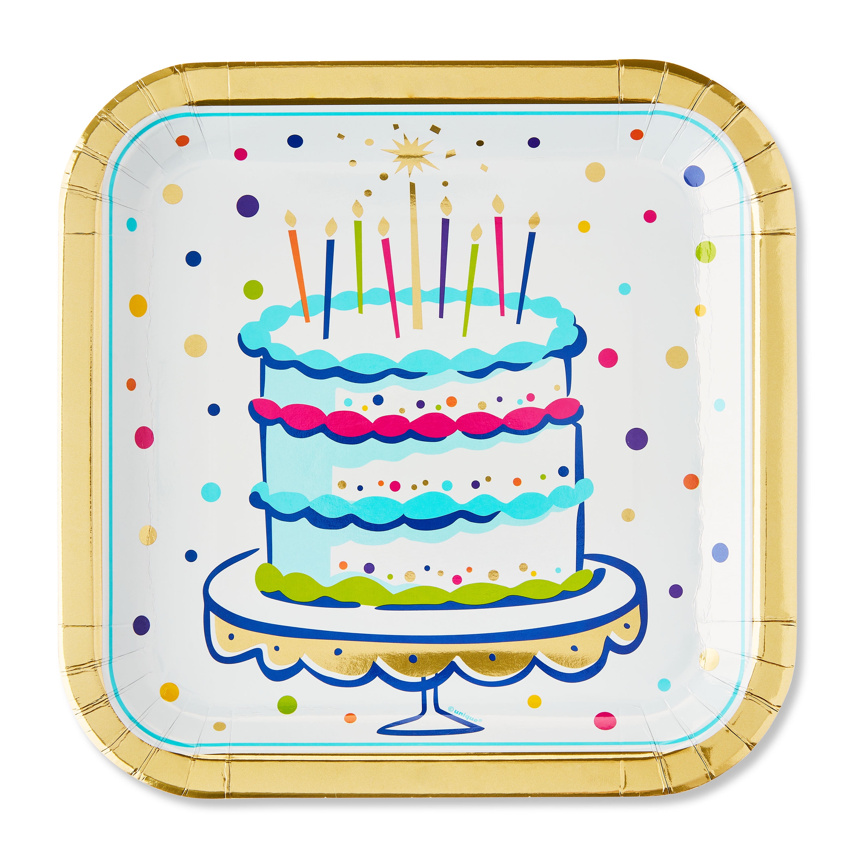 Cake Time Square Disposable Paper Plates, 9.25\", Multicolor, 8 Count, by Way To Celebrate