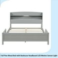 thumbnail image 6 of Full Pine Wood Bed with Bookcase Headboard ,LED Motion Sensor Light, Bed Guardrails,Grey, 6 of 12