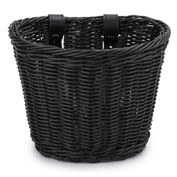 Bicycle Front Basket Handwoven Kid Adult Bike Handlebar Carrier Bag (Black)