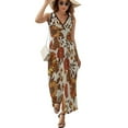 thumbnail image 2 of Retro 70s Boho Hippie Orange Flower Dress Fashion Boho Beach Long Dresses Female Party Printed Maxi Dress, 2 of 9