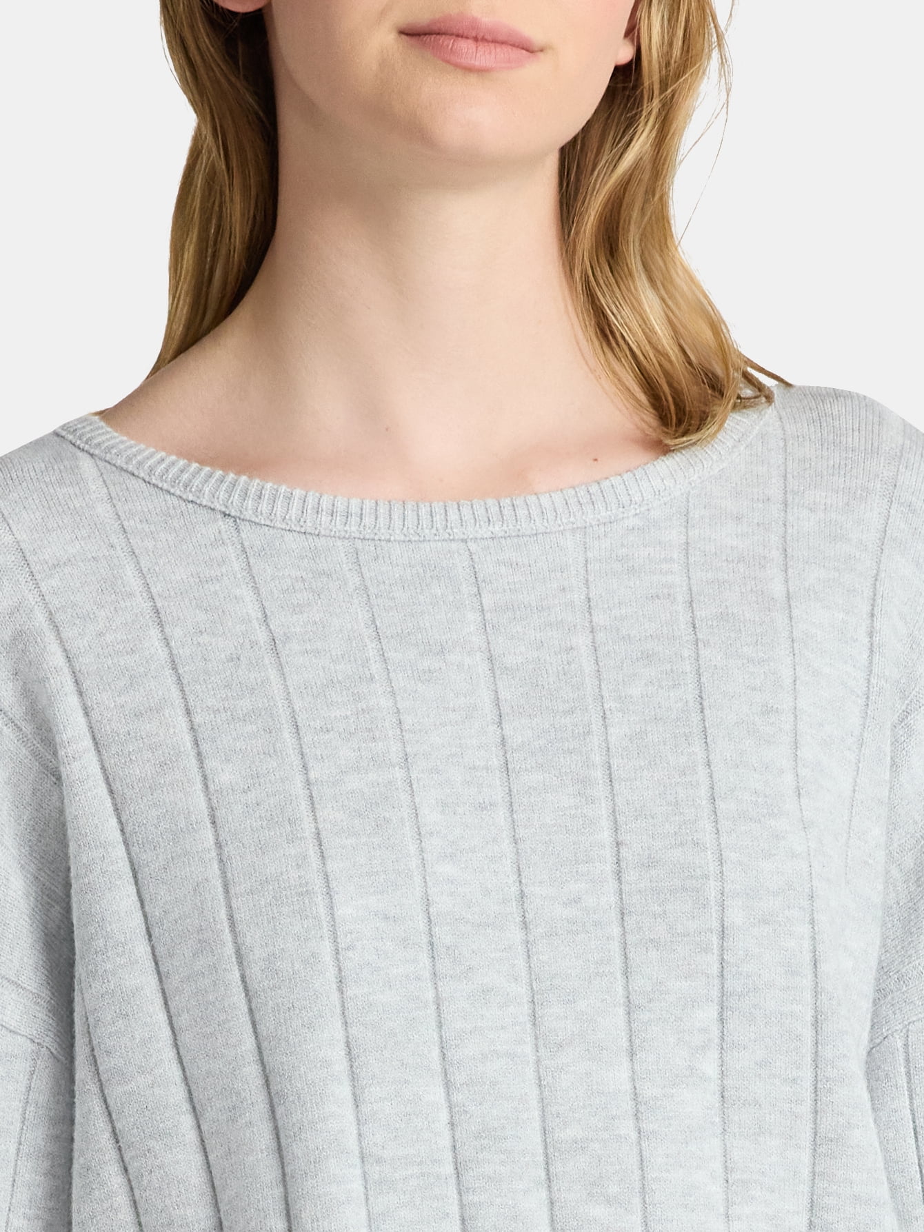 No Boundaries Wide Ribbed Scoop Neck Sweater, Midweight, Women's