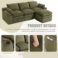 thumbnail image 6 of CARZZI 103" Cloud Modular Sectional Couches for Living Room, Modern L Shaped Boneless Sofa Couch with Ottoman & 2 Lumbar Pillows, Comfy Corduroy Deep Seat 3 Seater Sofa (Emerald) | No Assembly Needed, 6 of 7