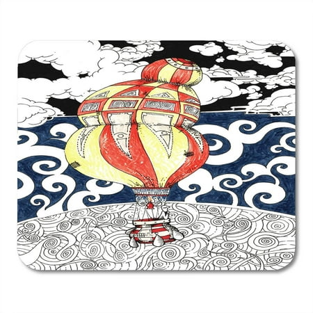 KDAGR Drawing of Hot Air Balloon Among The Clouds Spirals in Dream Mixed Media on with Digital Post Production Mousepad Mouse Pad Mouse Mat 9x10