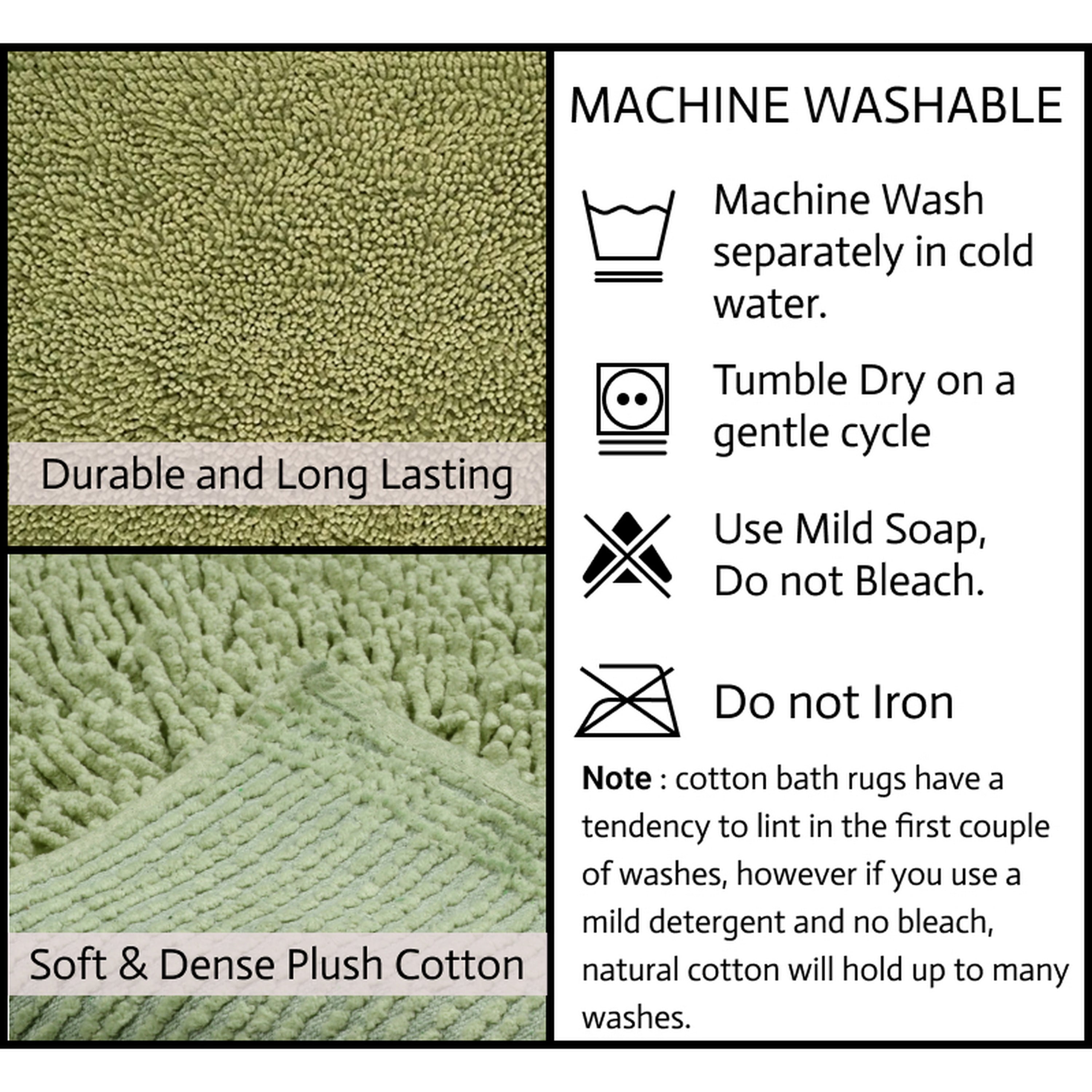 Home Weavers Fantasia Bath Rug 100% Cotton Non-Slip Bathroom Rug Set Machine Washable Bathroom Rug-17"x24", Bath Rug- 21"x34", Sage Color 2 Piece Bath Carpet set