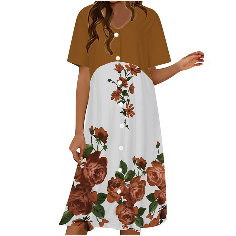 Clearance-Sale Summer Dresses for Women 2023 Short Sleeve Printing Floral  Pattern Dress V-Neck Maxi Loose Fashion Trendy Elegant Party Club Holiday