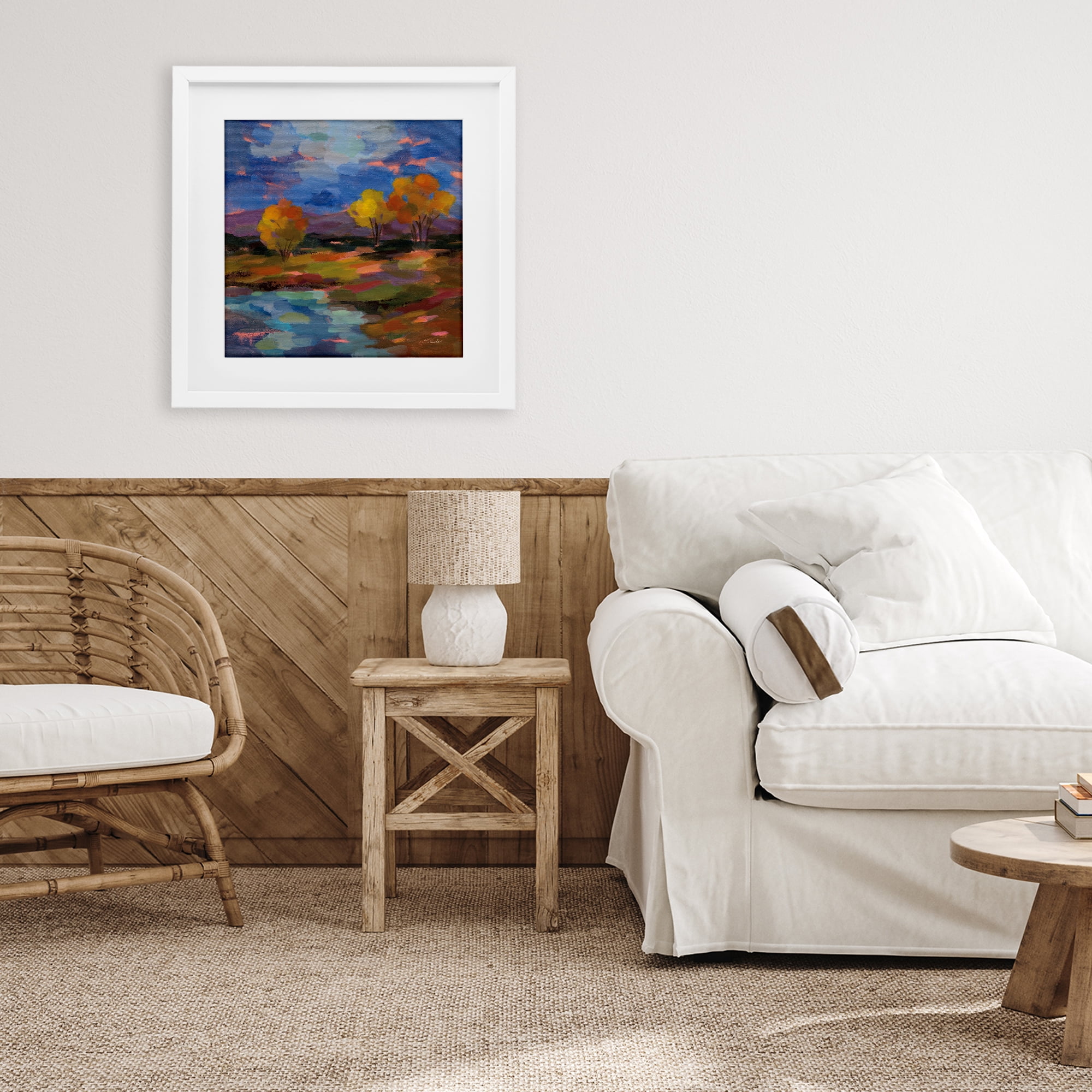 Stupell Industries October Glow Lakeside Reflection White Framed Print Under Glass, design by Silvia Vassileva