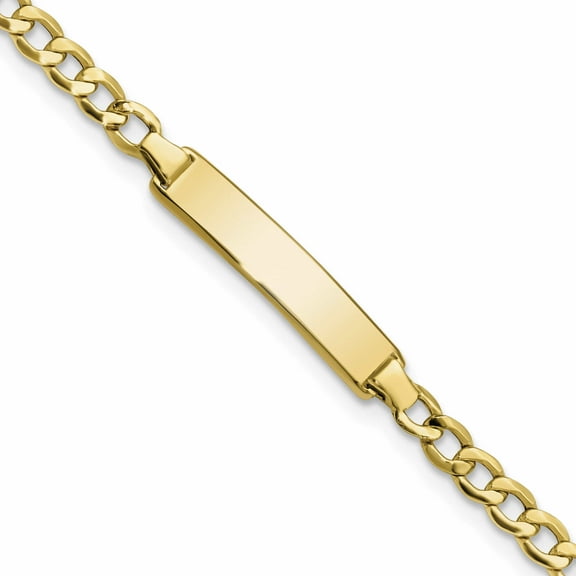 10K Yellow Gold Semi-Solid Curb Link Id Bracelet (7 X 4.44) Made In United States 10dcid138-7