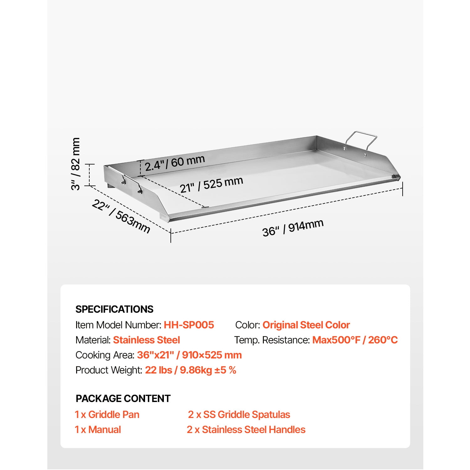 KFFKFF Griddle in Stainless Steel, Measuring 36x22 inches, Flat Rectangular Top, Suitable for BBQ Grill, Teppanyaki, Portable Cookware with Handle, Ideal for Outdoor Camping and Tailgating Parties