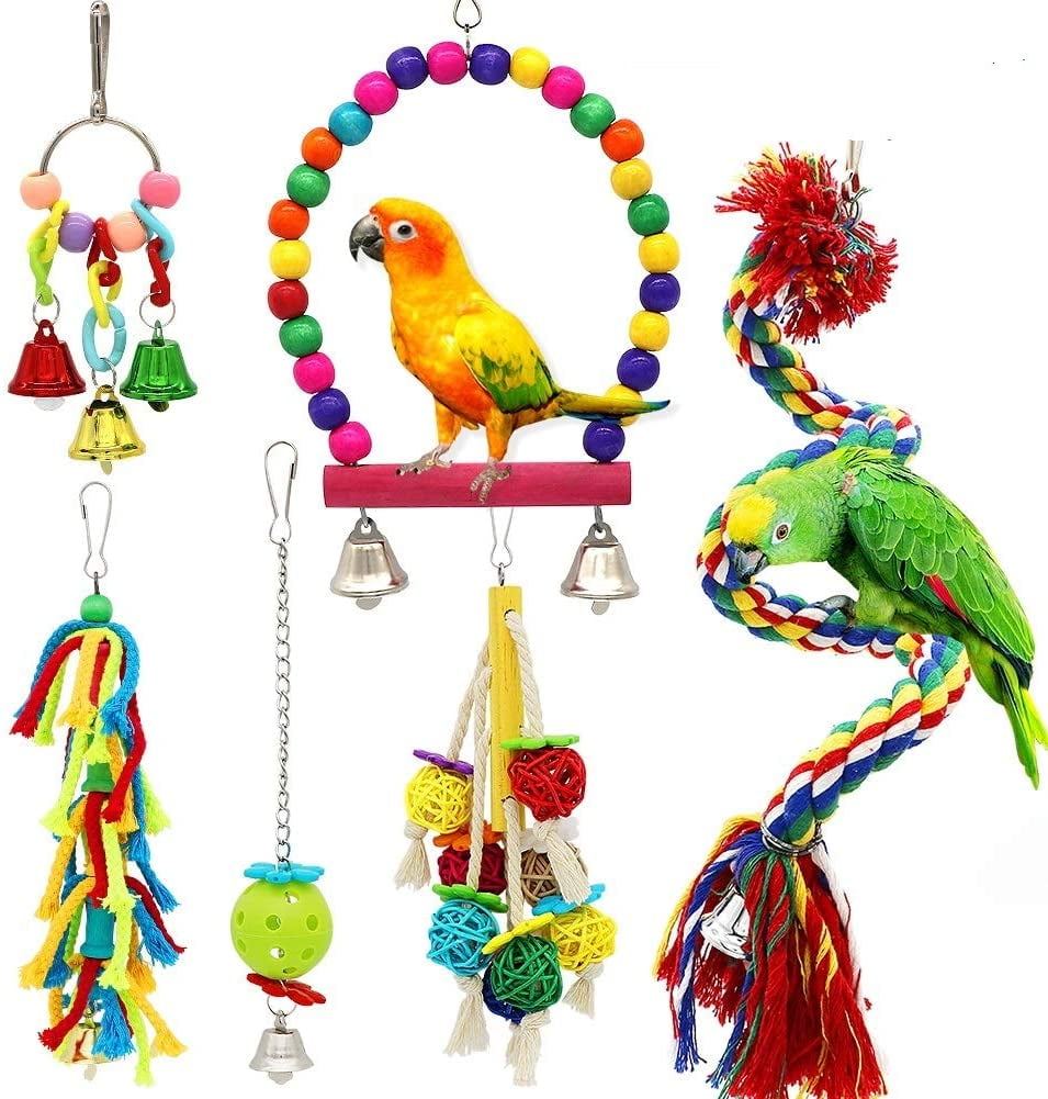 Parrot Pet Bird Chew Bite Toy Wooden Bell Cage Swing Toys Cockatiel-Parak-' 