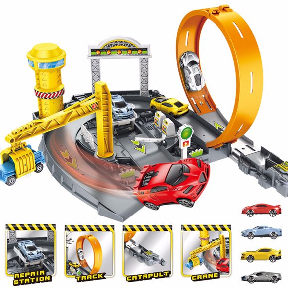 24PCS Car Parking Garage Toy Set DIY Race Car Track Set Parking Car Toy for Kids