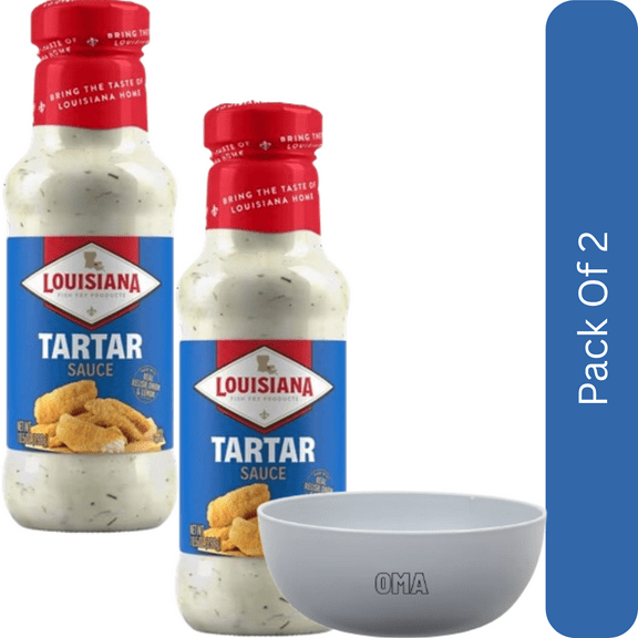 Louisiana Fish Fry Tartar Sauce – 10.5 oz Bottle-2pk, With White Bowl By OMA