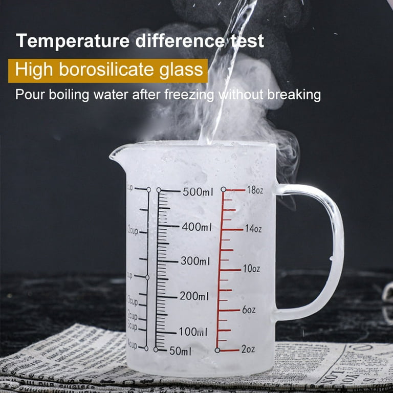 Glass Measuring Cup with Lid Handle, Borosilicate V-Shaped Spout Microwave  Safe Kitchen Mixing Accessories 3 Measurement Scales Cup, ML, OZ Easy
