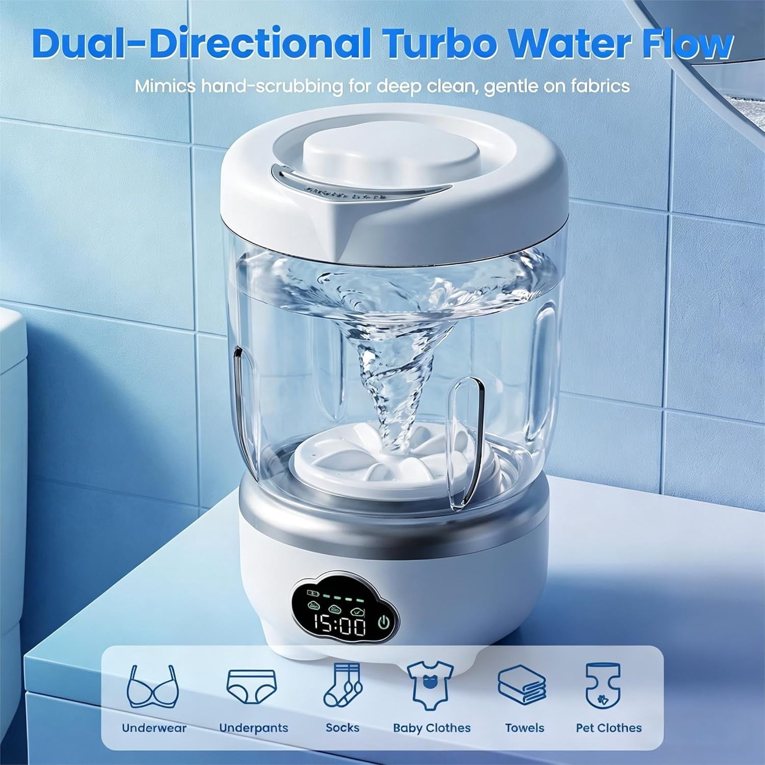 Mini Underwear Washing Machine, Portable Washing Machine, Upgrade 1.6L Foldable Mini Washer with 3 Modes, Rechargeable Laundry Machine for Socks, Bikinis,Baby Clothes, Travel, RV, Apartment
