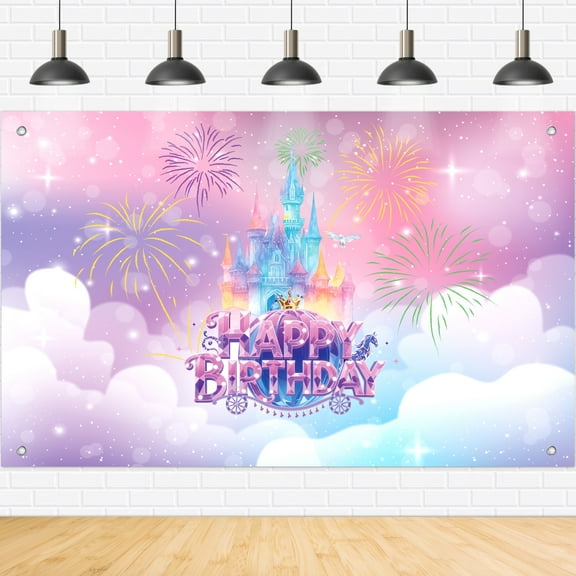 Sinekong Princess Birthday Party Decorations Rainbow Princess Castle Backdrop for Girl Baby Birthday Decoration, 6 x 4 ft