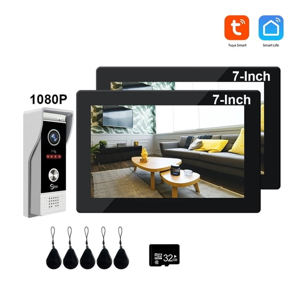 Intercom Vidéo 7/10 Pouces 1080P Sonnette pour Appartement Kit à 2 Moniteurs pour Maison Privée Sécurité Wi-Fi Système Domestique Déverrouillage par Glissement, Installation Rapide