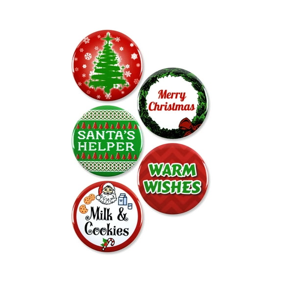 5 Pack - Merry Christmas Holiday Party Pinback Buttons - 2.25 Inch