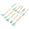 thumbnail image 2 of Juego de utensilios de cocina de 12 piezas Juego de utensilios de cocina de silicona con soporte Mango de madera para artículos esenciales para el hogar Utensilios de cocina antiadherentes Verde, 2 of 14