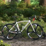 Marknig Road Bike, 14-Speed 700C Racing Bike for Adults with Lightweight Aluminum Frame and Dual Disc & V-Brakes, Commuter Bicycle for Men & Women, Smooth-Riding Fitness & City Bike, White & Red