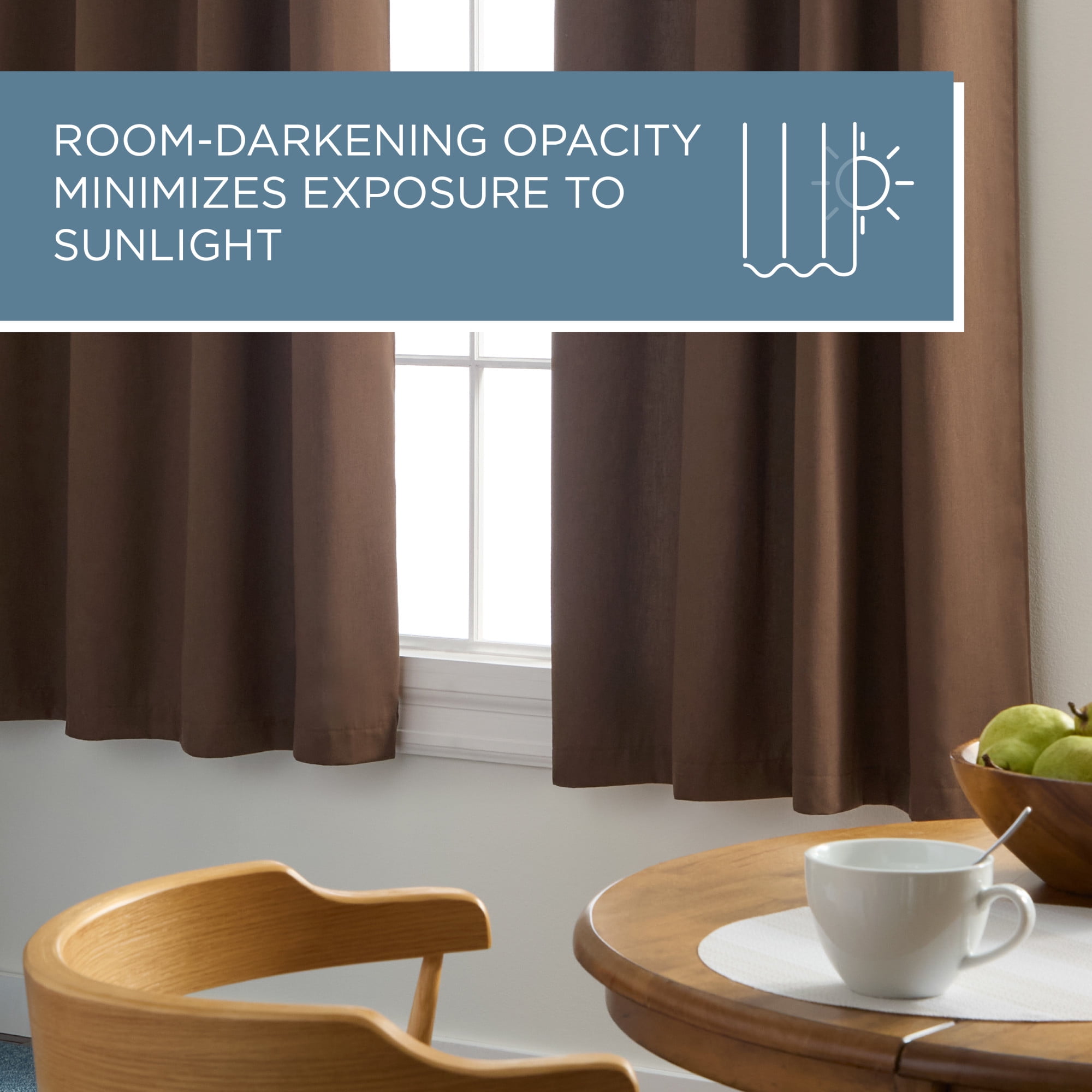 TOWN & COUNTRY BASICS Bertram Solid Linen Texture Indoor Curtains, Room Darkening with Energy Efficient Lining, Grommet Top, 2-Pack Set, Coffee Brown, 50"x63"