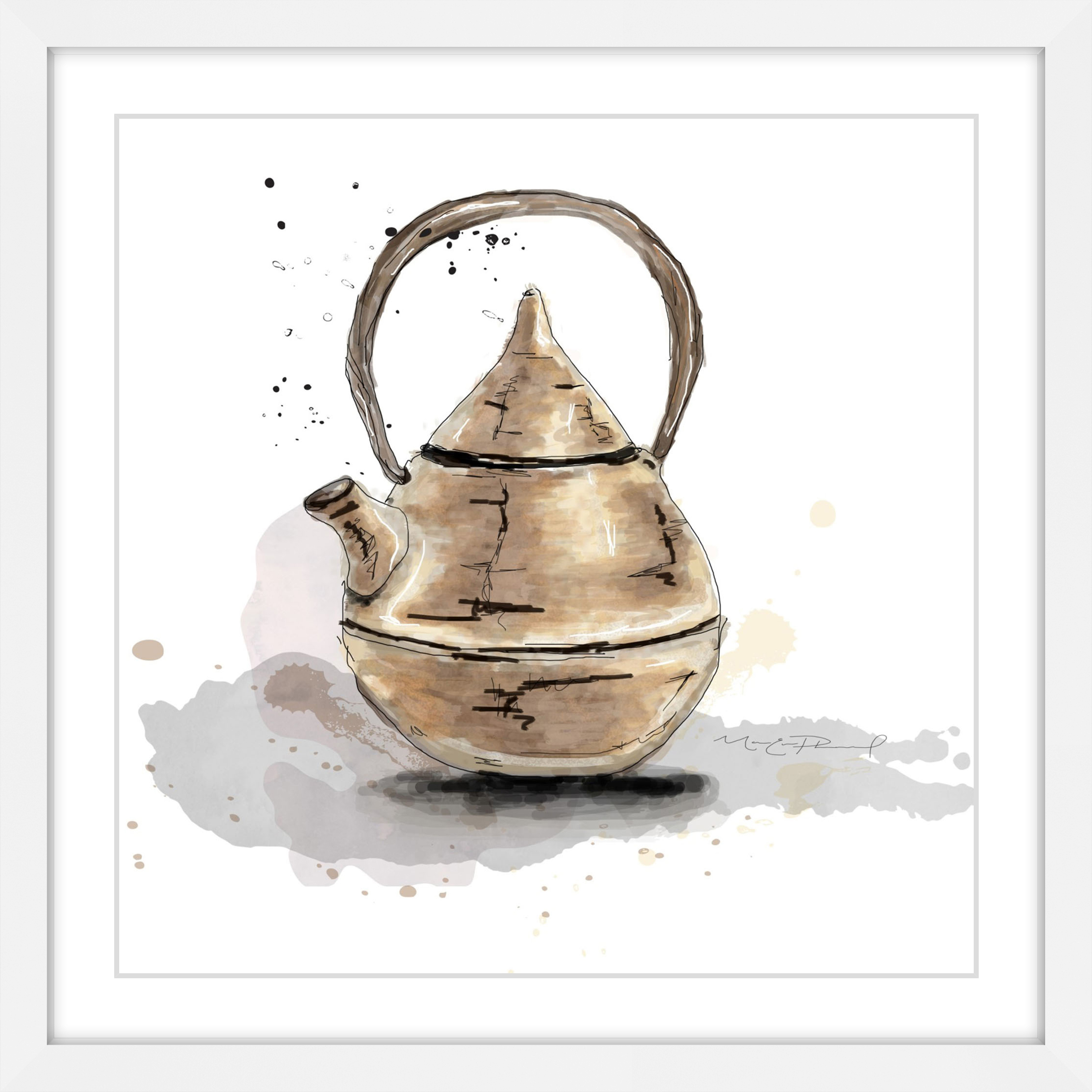 "Theiere 3" Framed Painting Art Print, 32" x 1.5"